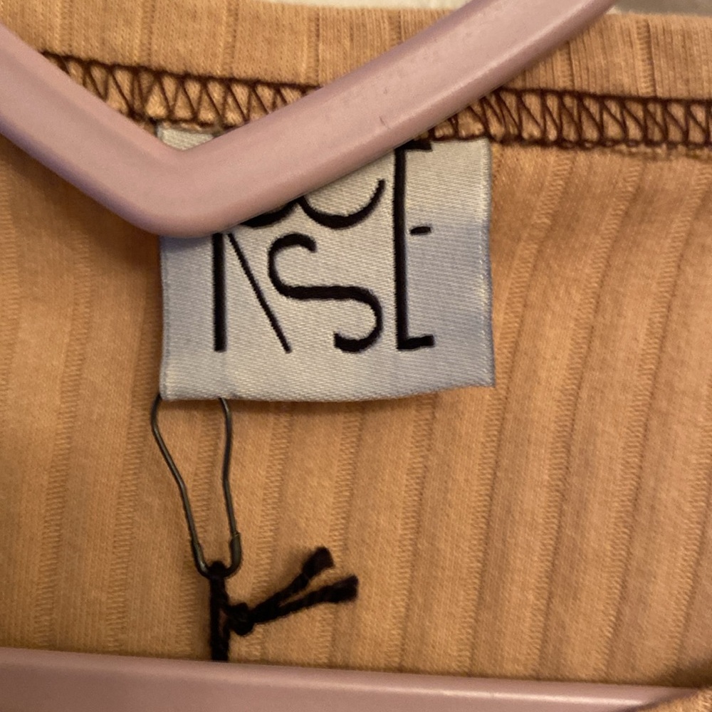 RSL Ribbed Short Sleeve Belted Top — Tan - Picture 2 of 8